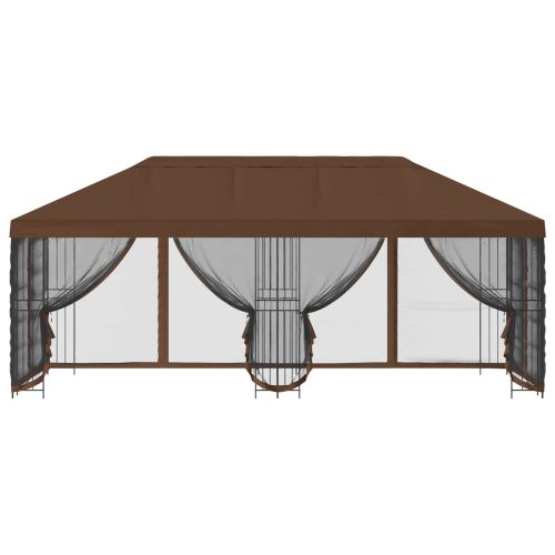 Беседка със страници 6 x 3 m Кафяво Полиестер и стомана 190