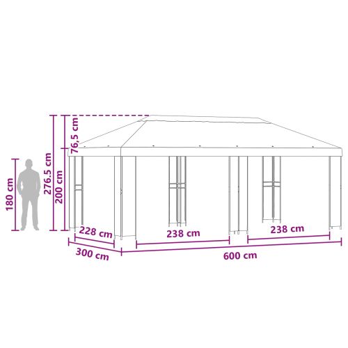 Градинска беседка 6 x 3 m Черно Полиестер и стомана 190