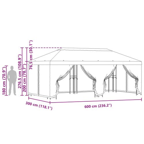 Беседка със страници 6 x 3 m Кремаво Полиестер и стомана 190
