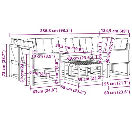 Комплект дивани за открито 7 pcs Натурално и светлосиво