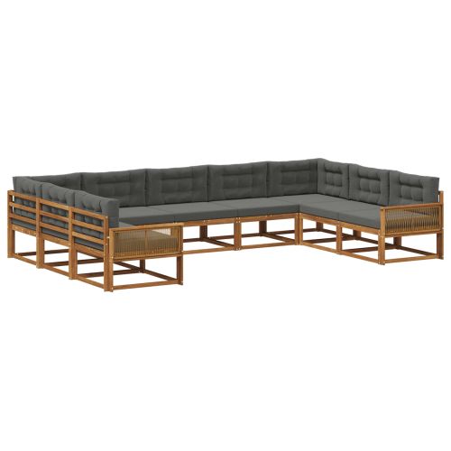 Комплект дивани за открито 9 pcs Натурален и Антрацит