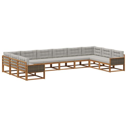 Комплект дивани за открито 10 pcs Натурално и светлосиво