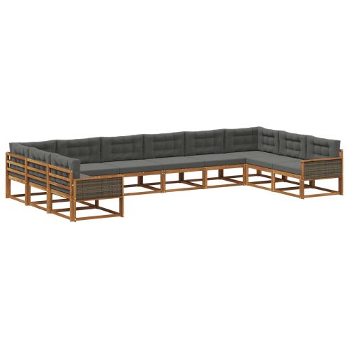 Комплект дивани за открито 10 pcs Натурален и Антрацит
