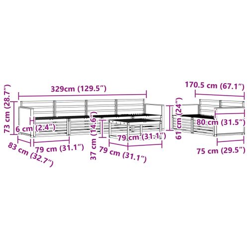 Комплект дивани за открито 7 pcs Натурално