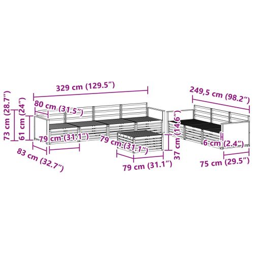 Комплект дивани за открито 8 pcs Натурално