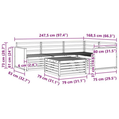 Комплект дивани за открито 5 pcs Натурално
