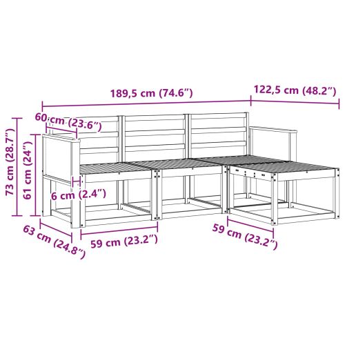 Комплект дивани за открито 4 pcs Натурално