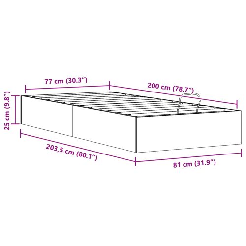 Отоман легло рамка с хранилище Бял 80 x 200 cm Масивна боровина
