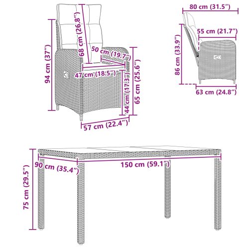 Комплект за хранене на открито 7 pcs Бежов и Светло Сив