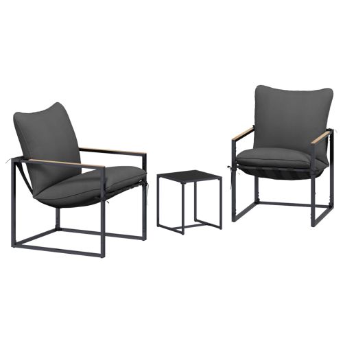 Градински Софа Комплект 3 pcs Черно и антрацит Стомана