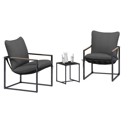 Градински Софа Комплект 3 pcs Черно и антрацит Стомана