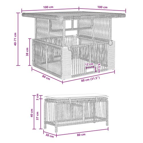 Комплект за хранене в градината 3 pcs Сив и тъмен сив полиратан