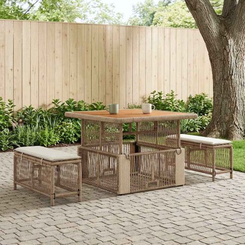 Комплект за хранене в градината 3 pcs Бежов и кремав полиратан