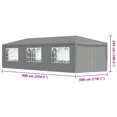 Парти шатър 900 x 300 x 255 см Светлосиво Полиетилен и стомана