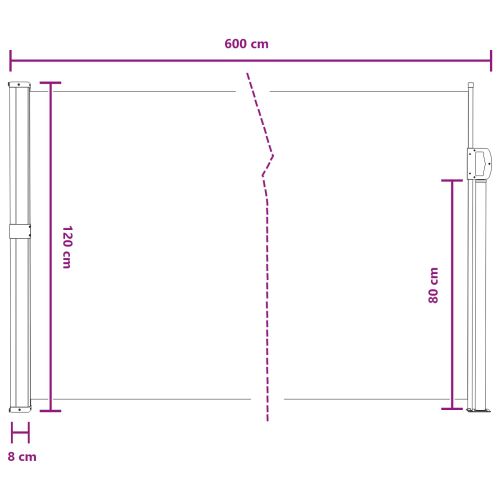 Сгъваема странична перголка 600 x 120 cm Полиестер Правоъгълна