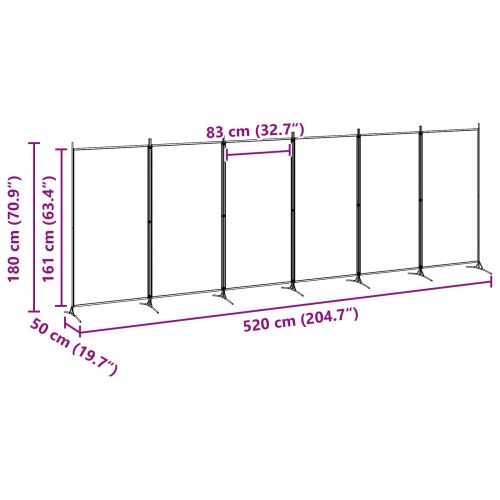 Делител за стая с 6 панела Бежово 520 x 180 cm Текстил
