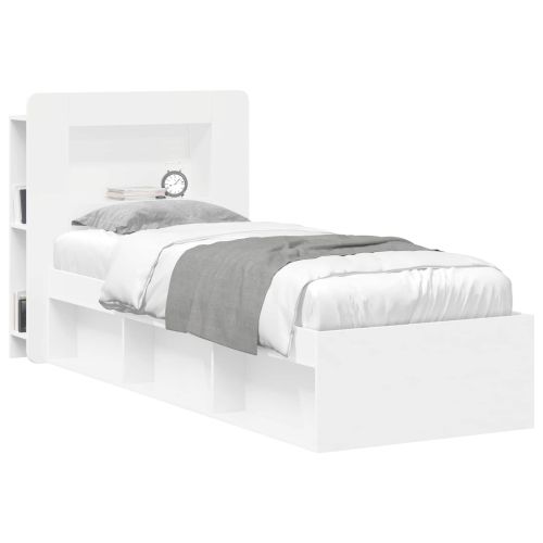 Табла за легло със съхранение Бяло Инженерен дървен материал