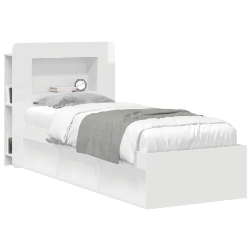 Табла за легло Бял гланц Инженерен дървен материал