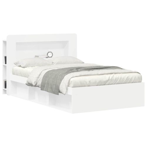 Табла за легло със съхранение Бяло Инженерен дървен материал