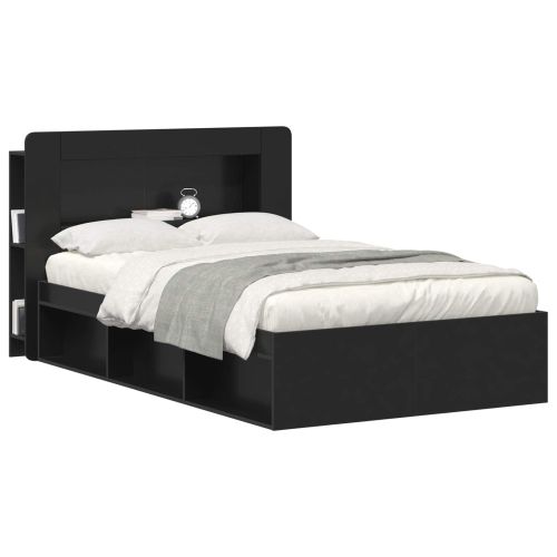 Табла за легло със съхранение Черно Инженерен дървен материал