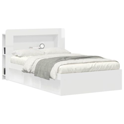 Табла за легло Бял гланц Инженерен дървен материал