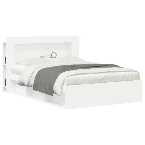 Табла за легло със съхранение Бяло Инженерен дървен материал