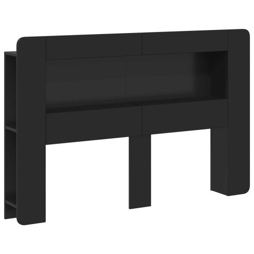 Табла за легло със съхранение Черно Инженерен дървен материал