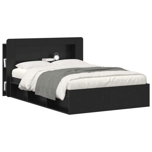 Табла за легло със съхранение Черно Инженерен дървен материал