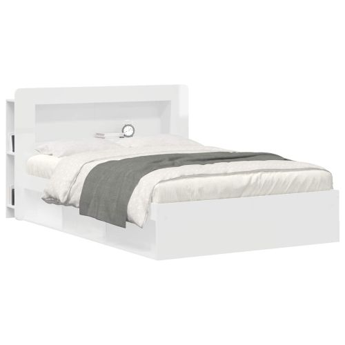 Табла за легло Бял гланц Инженерен дървен материал