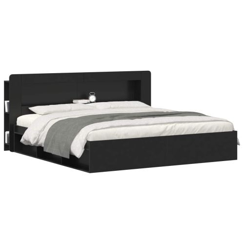 Табла за легло със съхранение Черно Инженерен дървен материал