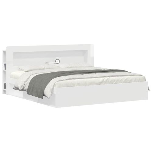 Табла за легло Бял гланц Инженерен дървен материал