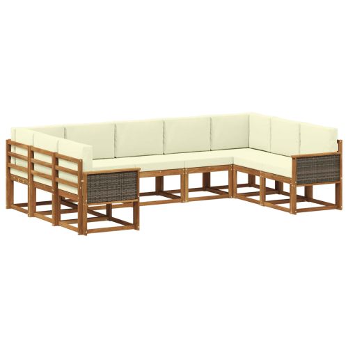 Комплект дивани за открито 9 pcs Натурален и Крема