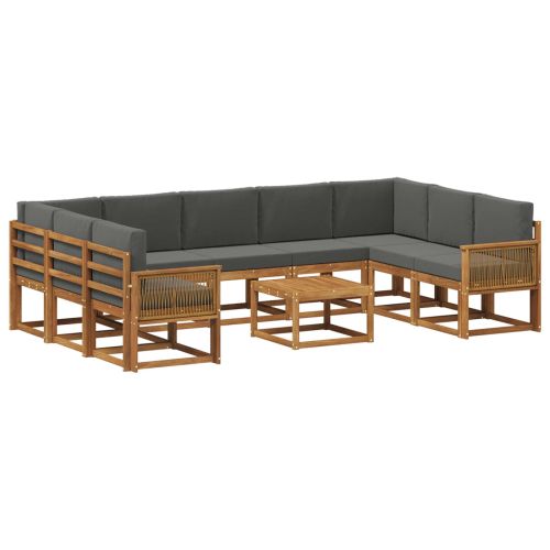 Комплект дивани за открито 10 pcs Натурален и Антрацит