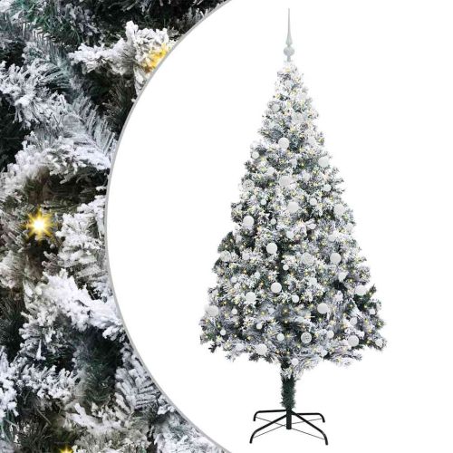 С изкуствено коледно дърво с 300 LED светодиода Бяло 210 cm