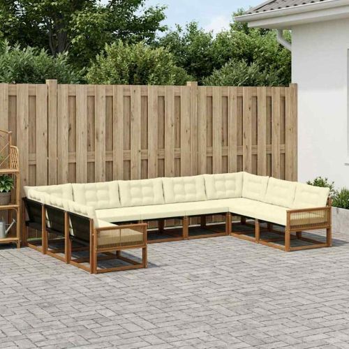 Комплект дивани за открито 9 pcs Натурален и Крема