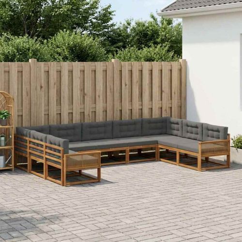 Комплект дивани за открито 9 pcs Натурален и Антрацит