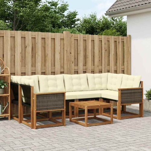Комплект дивани за открито 7 pcs Натурален и Крема