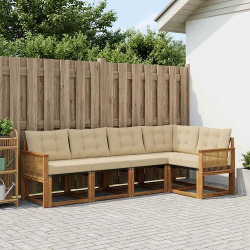 Комплект дивани за открито 5 pcs Натурален и Бежов