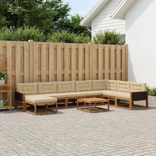 Комплект дивани за открито 9 pcs Натурален и Бежов