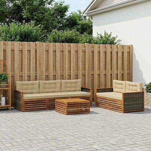 Комплект дивани за открито 6 pcs Натурален и Бежов