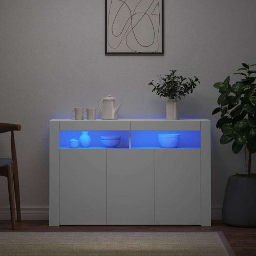 Сайдборд с LED светлини, бял, 80x35x75 см
