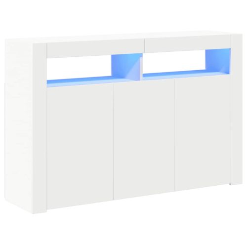 Сайдборд с LED светлини, бял, 80x35x75 см