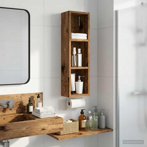 Банен стенен шкаф с рафт Старо дърво 20 x 14 x 70 см
