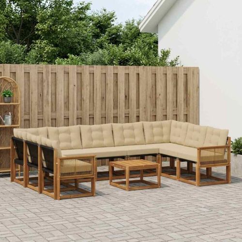 Комплект дивани за открито 10 pcs Натурален и Бежов