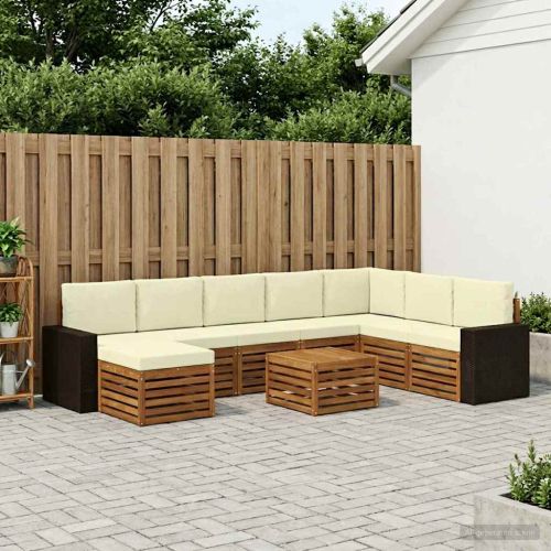 Комплект дивани за открито 9 pcs Натурален и Крема