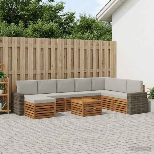 Комплект дивани за открито 9 pcs Натурално и светлосиво