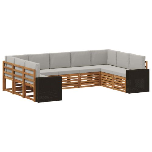 Комплект дивани за открито 9 pcs Натурално и светлосиво