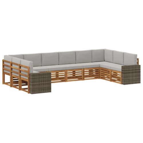 Комплект дивани за открито 10 pcs Натурално и светлосиво