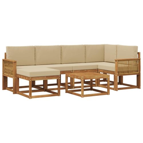 Комплект дивани за открито 7 pcs Натурален и Бежов