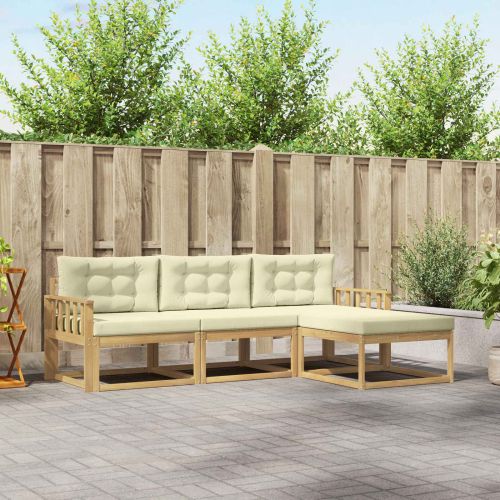 Комплект дивани за открито 4 pcs Бяло и кремаво Полиестер